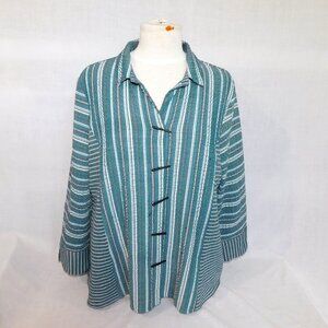 Habitat Womens M Blue White Striped Crinkle Button Front Top Shirt Oversized